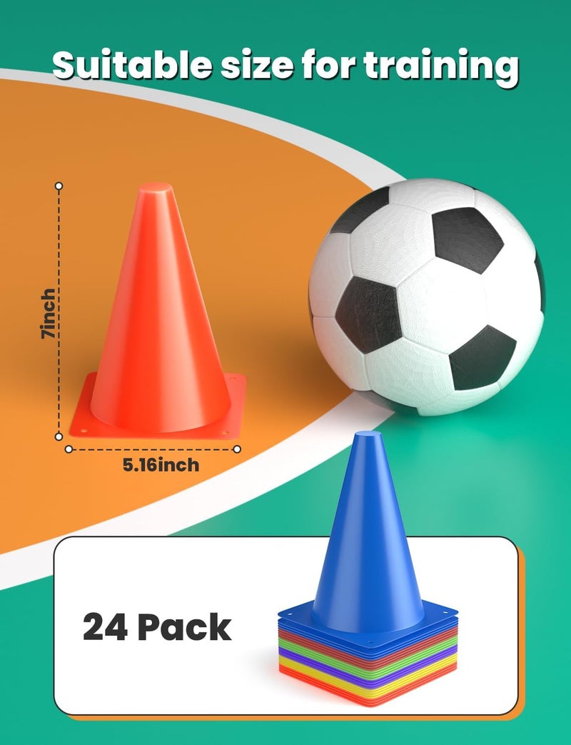 GHB Soccer Cones 7" 9" of 12 24 Pack Disc Soccer Sport Cones Training Field Marker Agility Cones for Basketball, Coaching, Practice Equipment Includes Drills Guide - Image 3